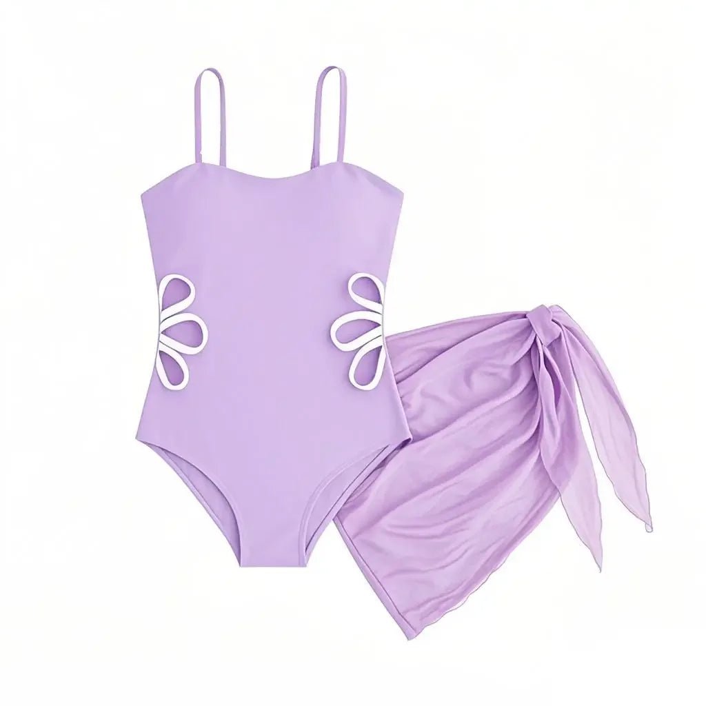 Floral Bathing Suit for Girls with Mesh Skirt - Soft & Breathable