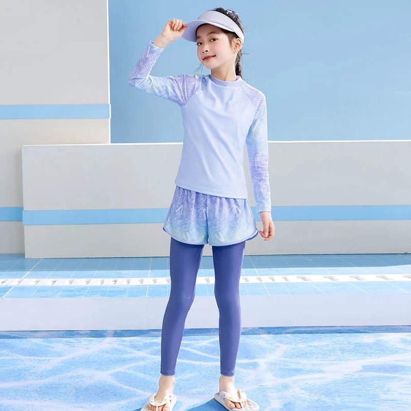 Girls Two - Piece Double Layer Long Sleeve Swimsuit with Sun Protection - Cake Pops Parties