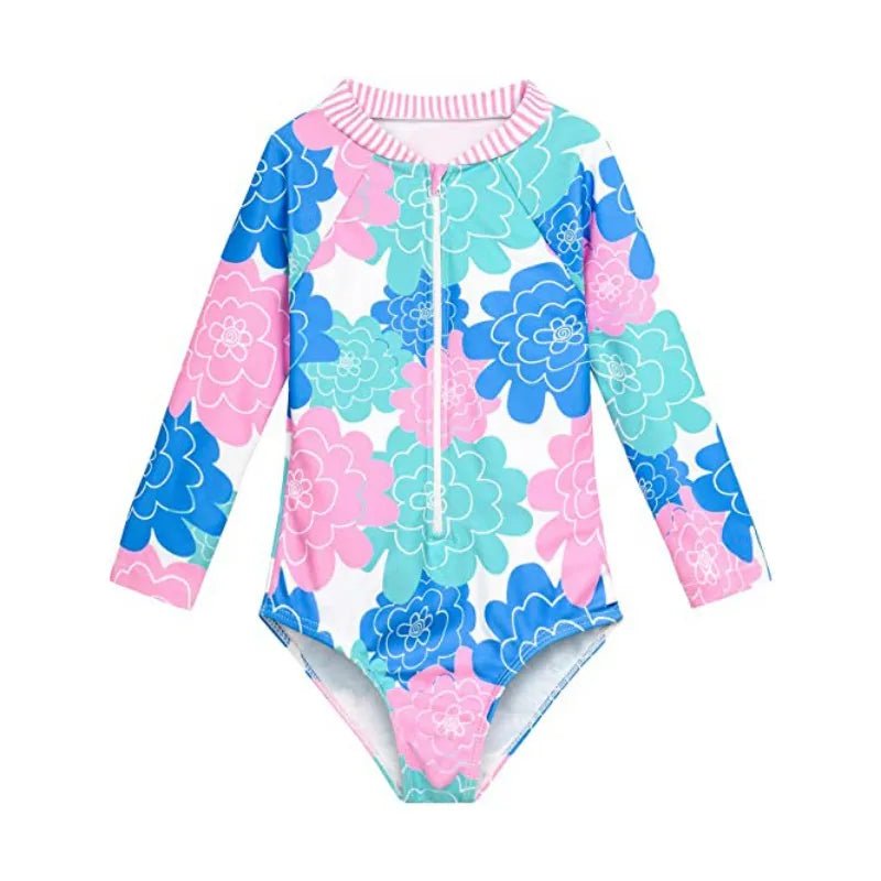 Girls UV Protection Swimsuit - Long Sleeve Quick-Dry One-Piece
