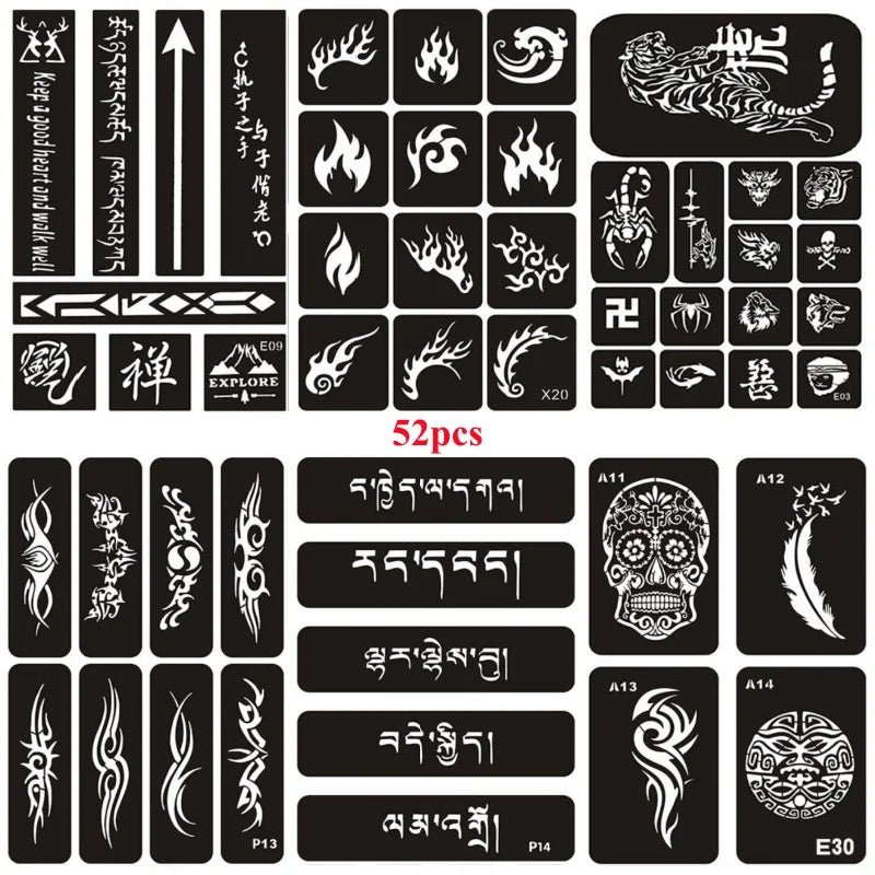 52-107Pcs Glitter Temporary Tattoo Stencils Kit for DIY Art