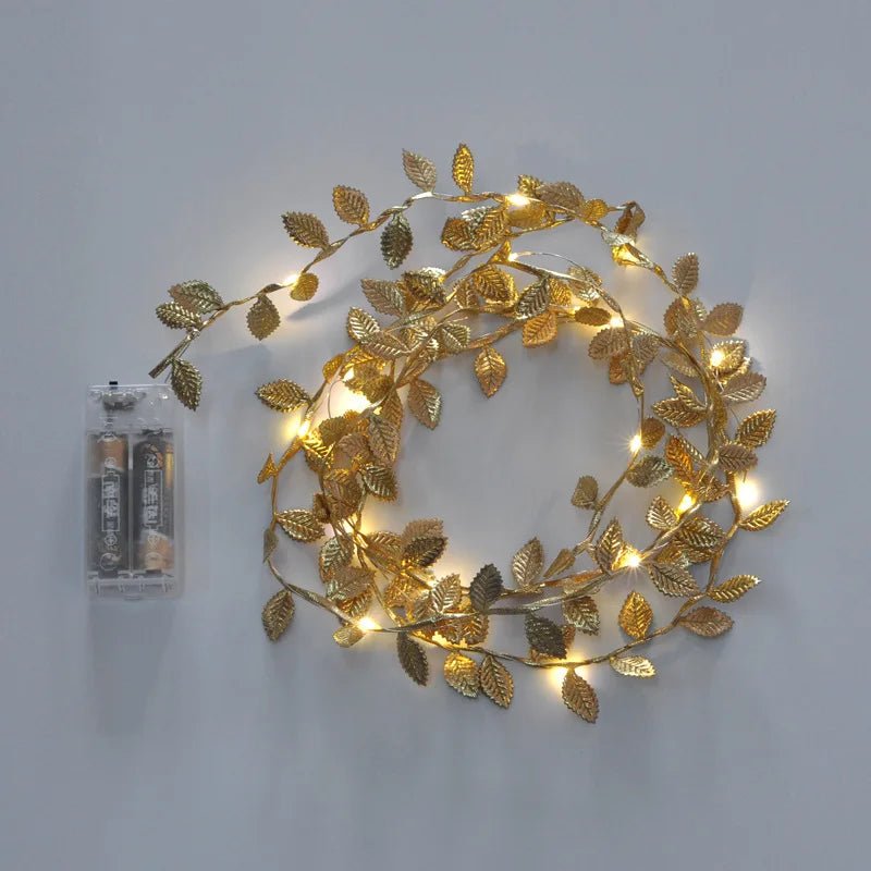 2M Golden Leaves String Lights - Elegant LED Decor