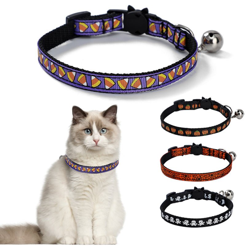 Halloween Cat Collar - Adjustable Pumpkin & Spider Web Design