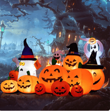 Outdoor Halloween Decorations: Inflatable Ghost & Pumpkin Slices