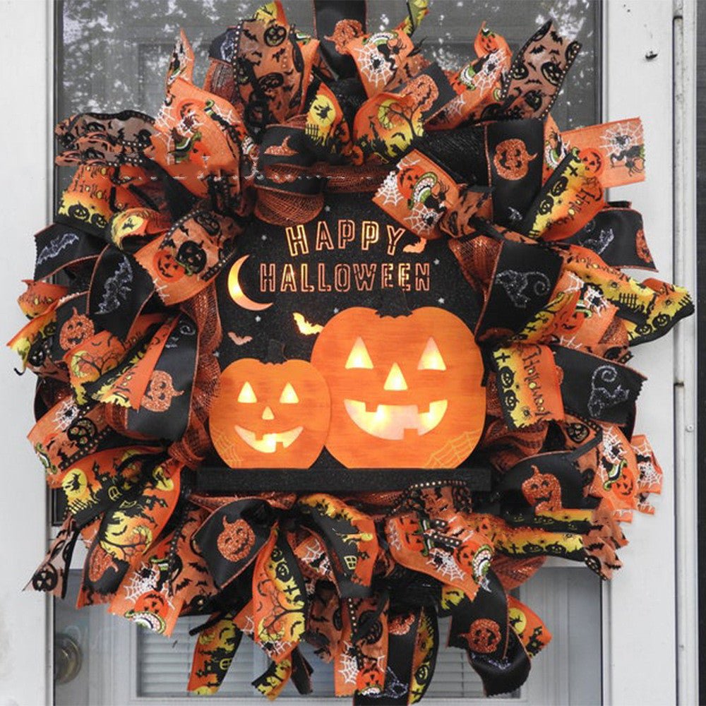 Halloween Pumpkin Wreath With Black Cat – 30x40cm Garland