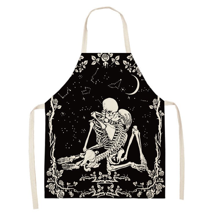 Skull Printed Halloween Cooking Apron - Cotton-Linen Blend