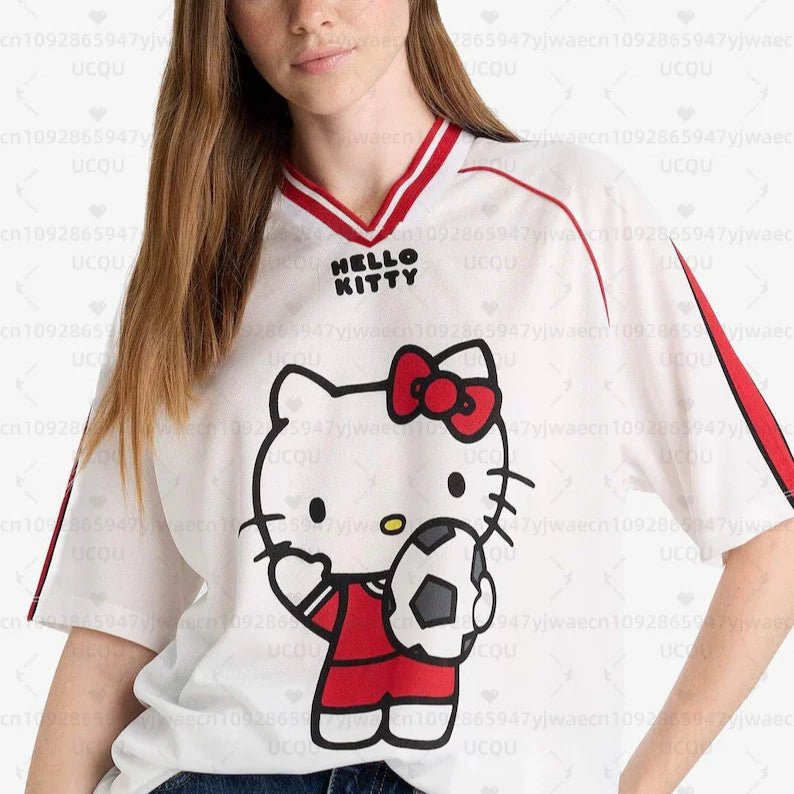 Hello Kitty 3D Print Unisex V-Neck T-Shirt for Summer Fun
