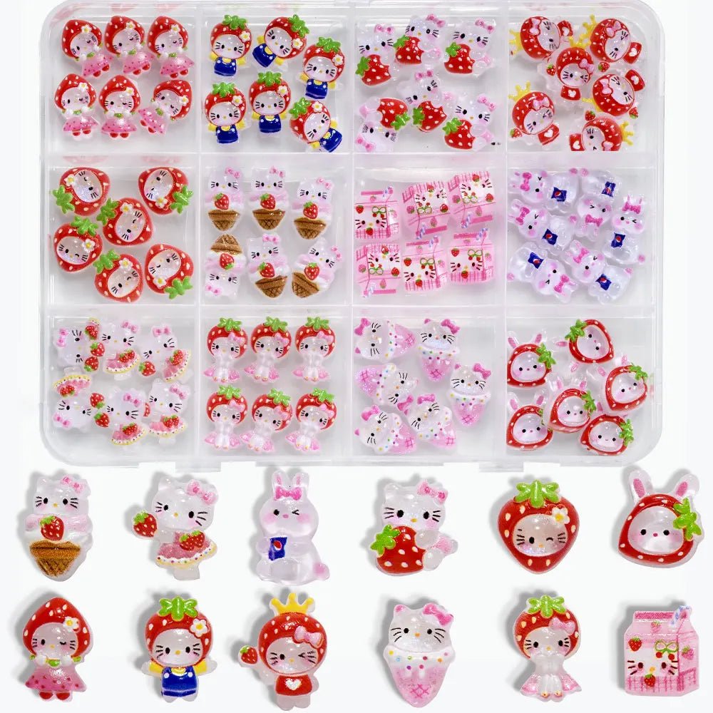 Hello Kitty Strawberry Nail Rhinestones – 15 Grid Cute Charms