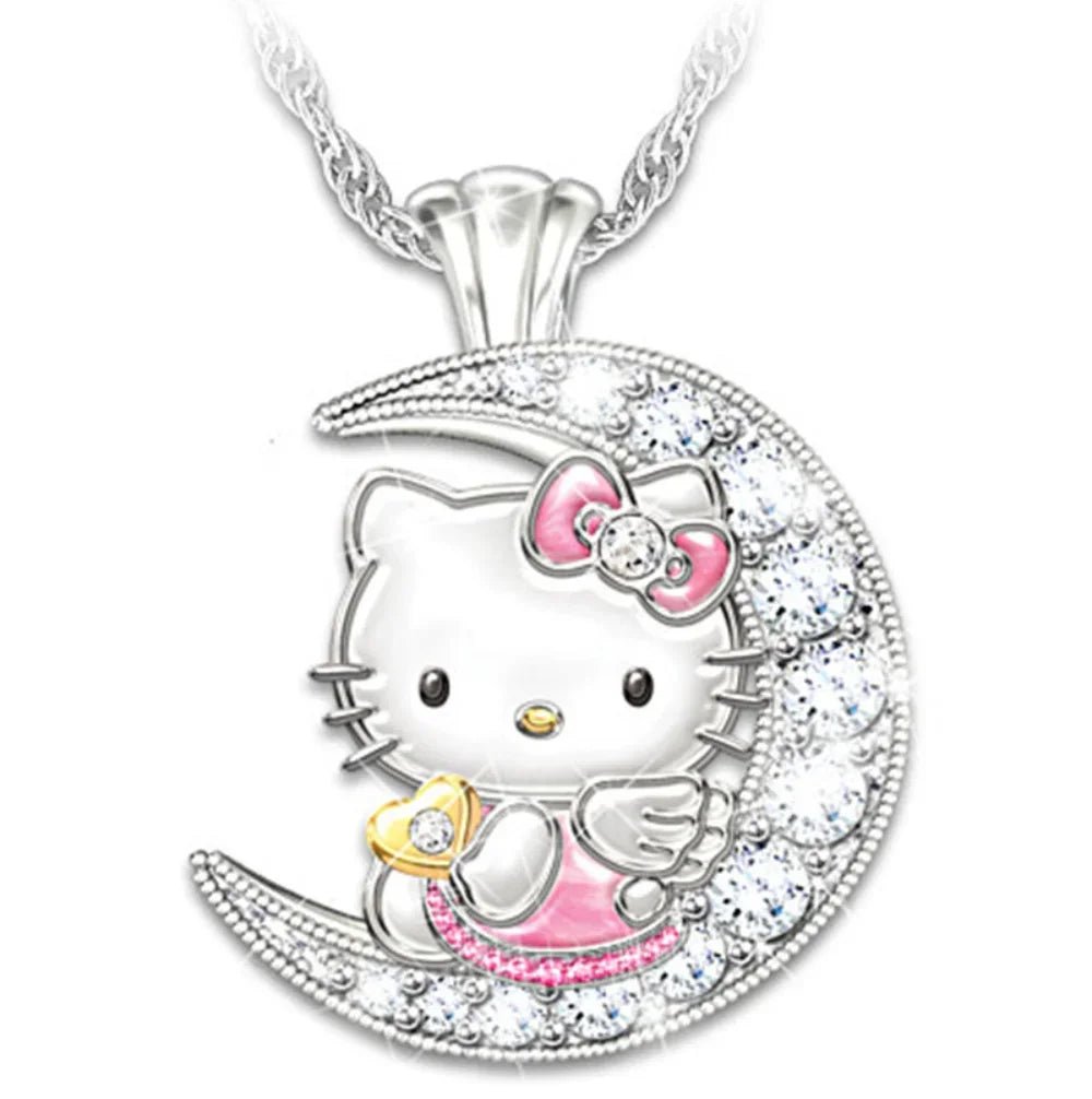 Hello Kitty Moon Necklace - Adorable Kids Crescent Pendant