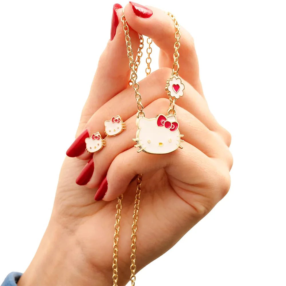 Hello Kitty Jewelry Set - Kawaii Y2K Necklace & Earrings