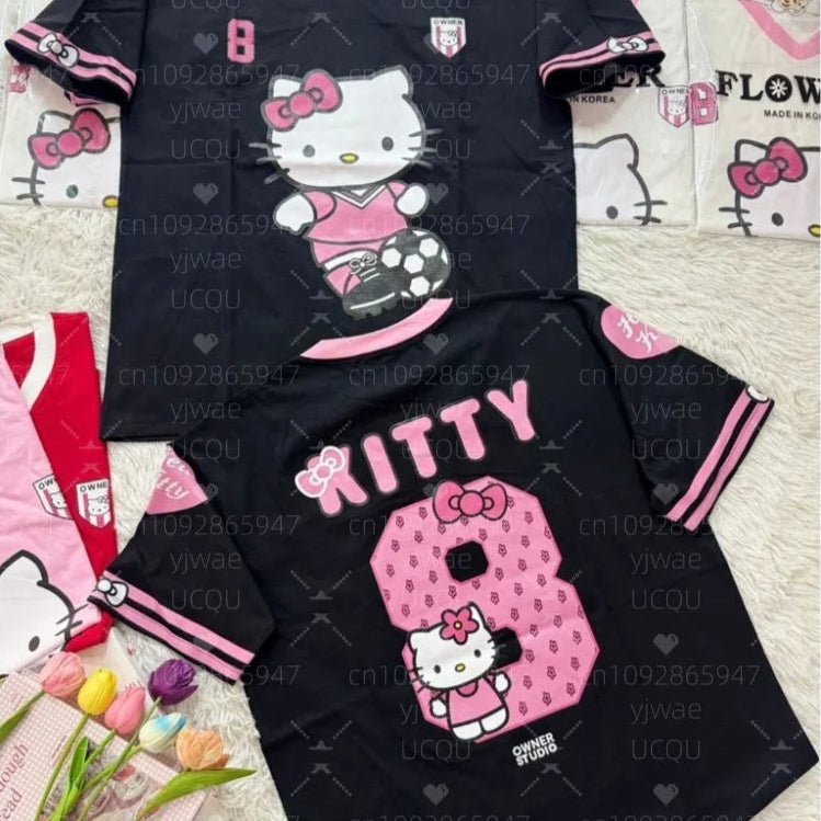 Hello Kitty Summer Tee – Oversized V-Neck Baseball T-Shirt