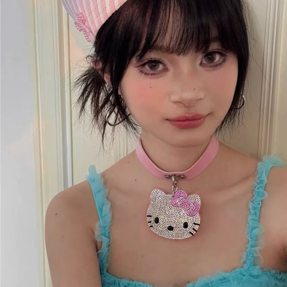 Hello Kitty Y2K Vintage Style Necklace with Kawaii Diamond Belt