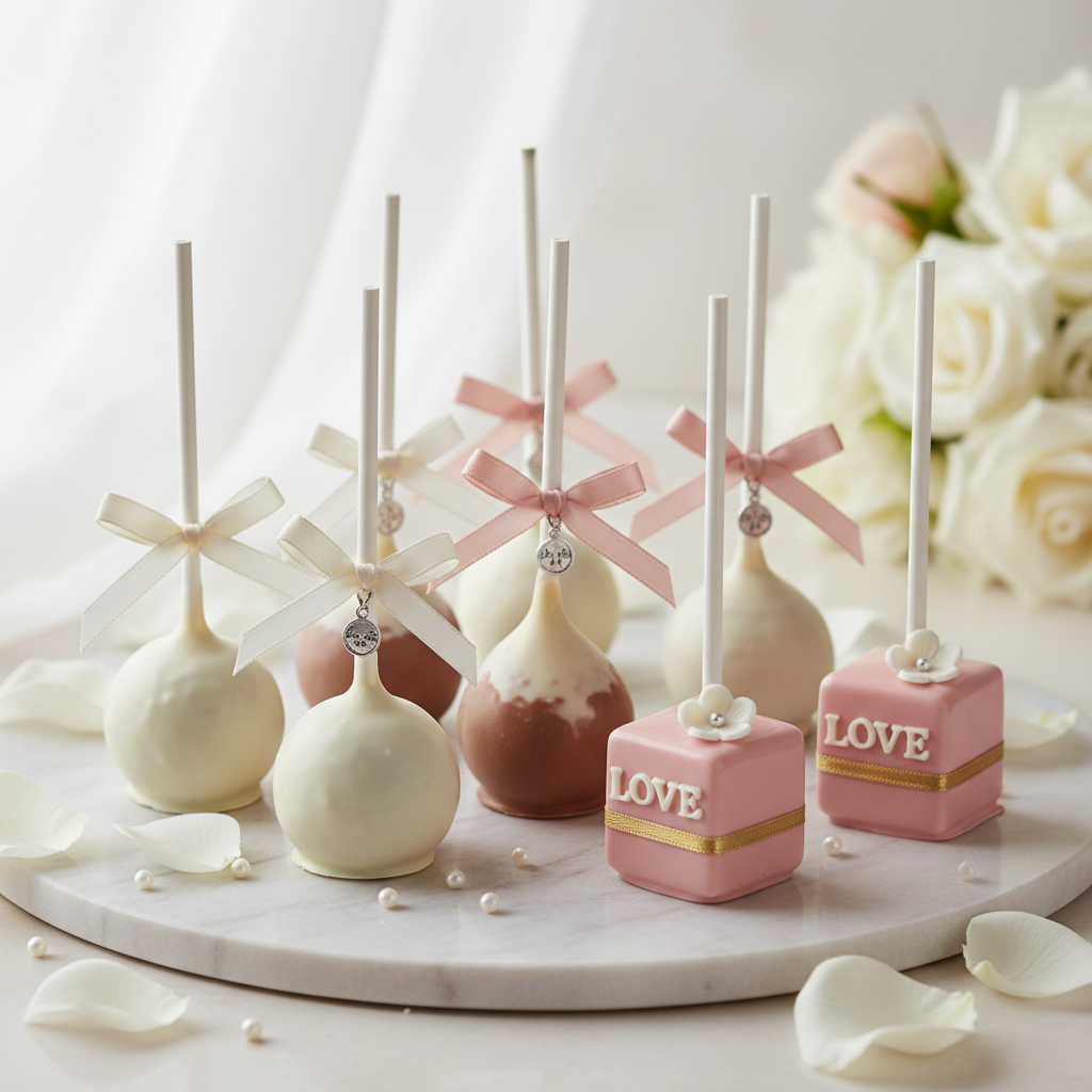 Wedding Elegance Bundle - 9 luxury bridal cake pops in white and pink