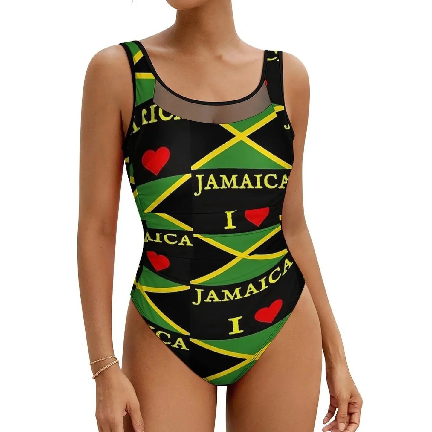 Jamaica flag plus size monokini swimsuit with push-up support