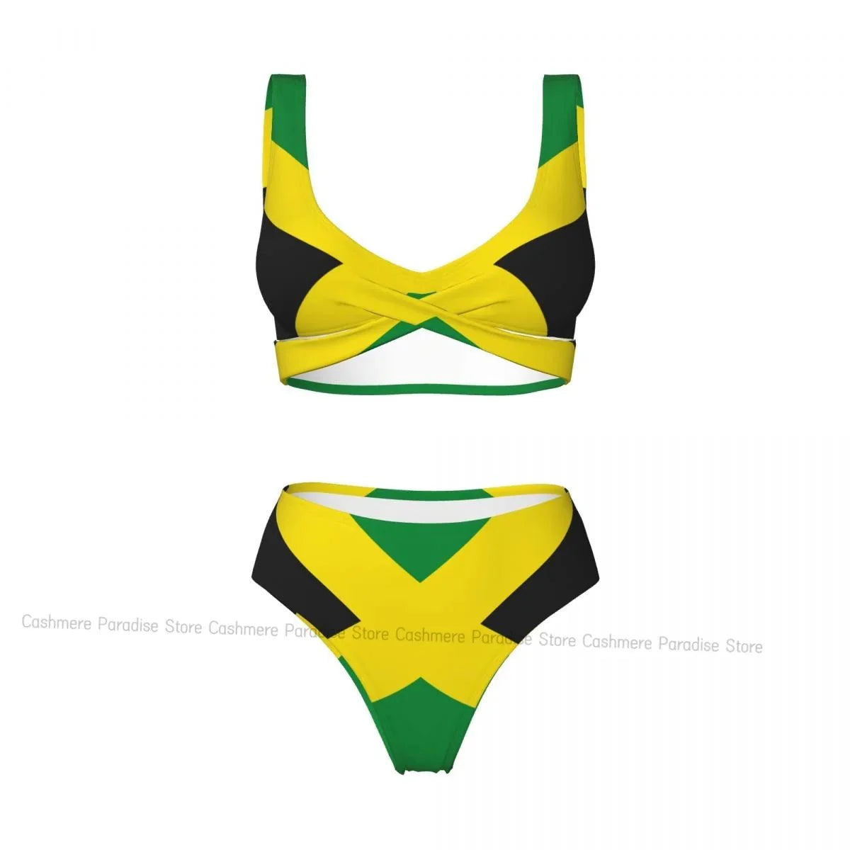 Jamaica flag push-up bikini set — high-waisted two-piece swimwear