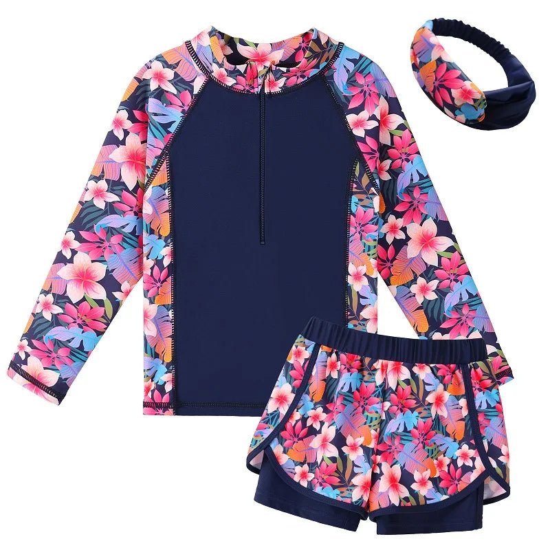 Kids 3-Piece UPF50 Swimwear Set with Rashguard and Hairband