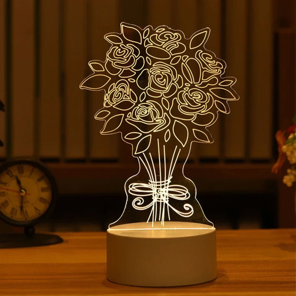 3D Acrylic Night Light - USB Powered Warm White Home Décor