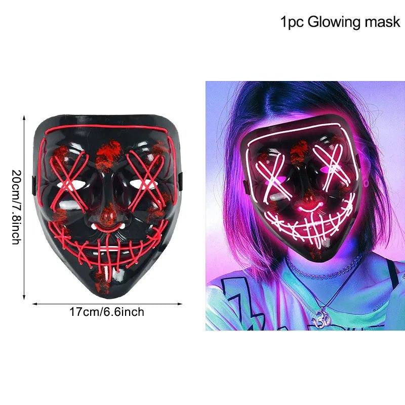 LED Glow In The Dark Mask For Halloween Cosplay Parties