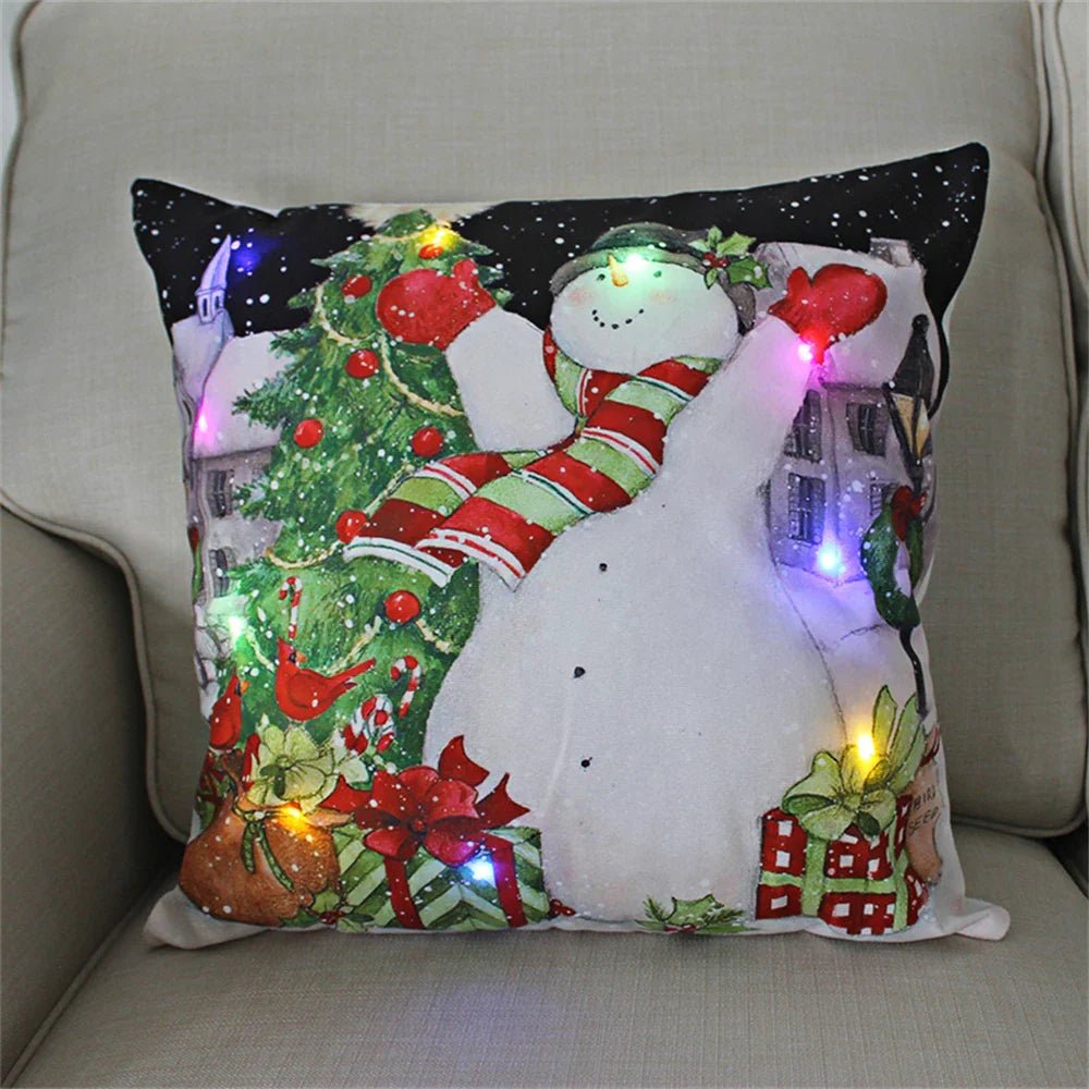 LED Light Christmas Pillow Cover - Santa & Elk Design