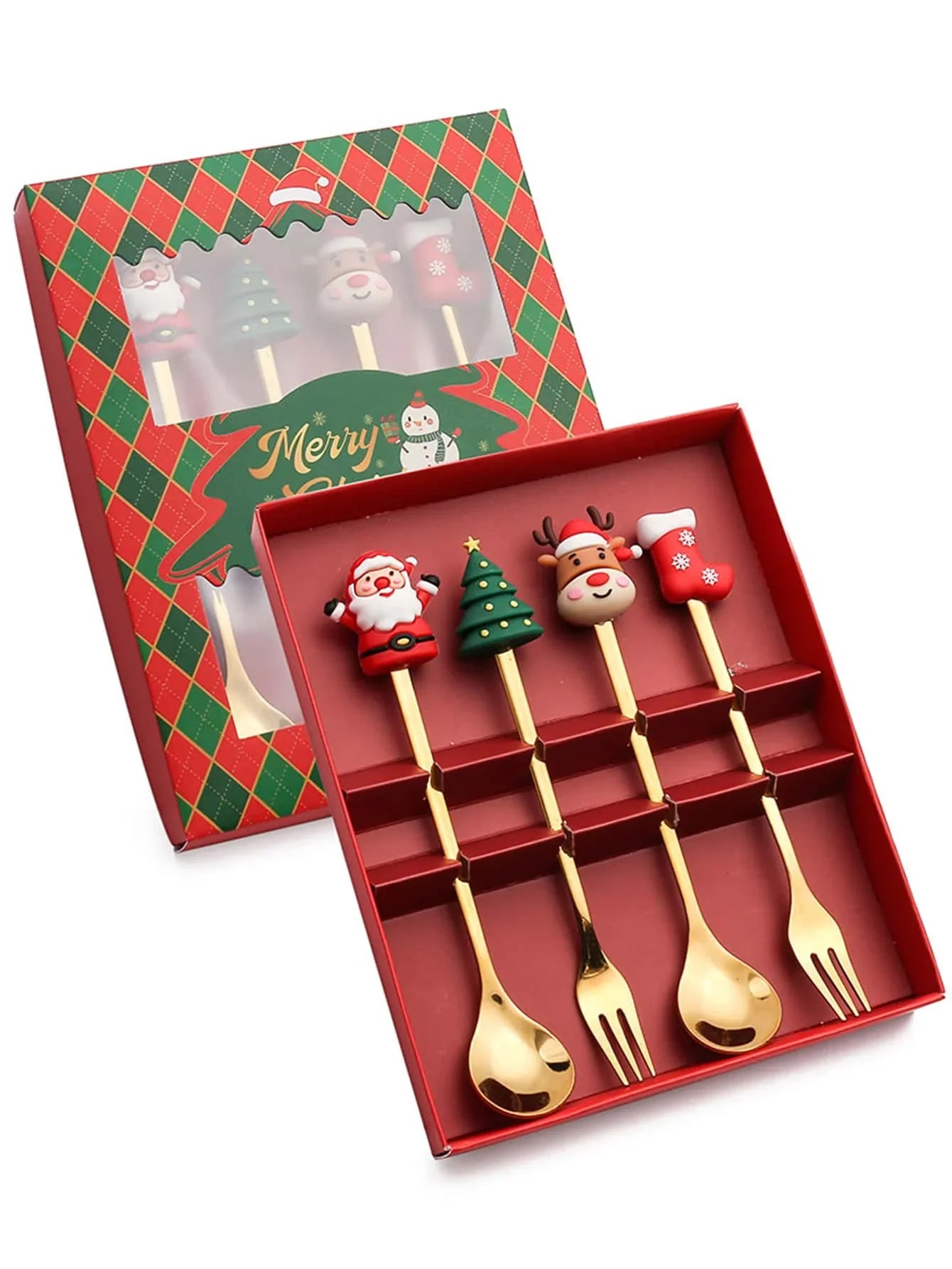 4/6pcs Santa Claus Spoon Fork Set - Christmas Kitchen Decor