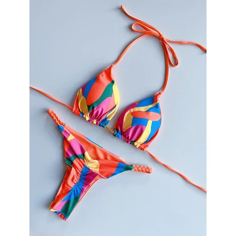 Leopard Print Bikini Set - Striped Two-Piece Swimsuit