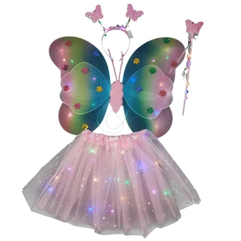 Light Up Children's Fairy Wings Costume Set with Wand & Tutu