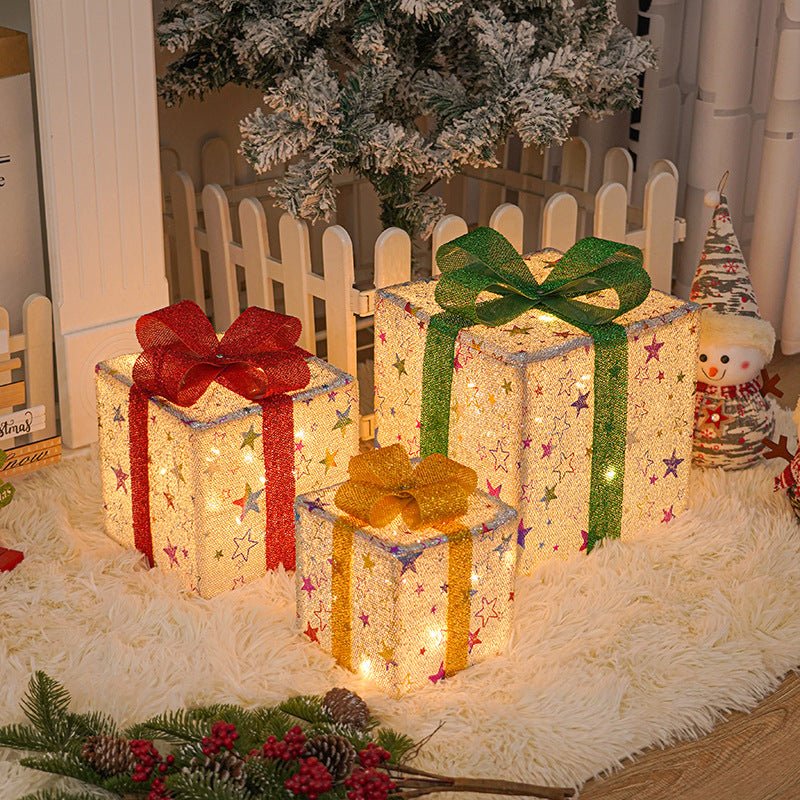 3 Lighted Christmas Gift Boxes with Colourful LED Lights
