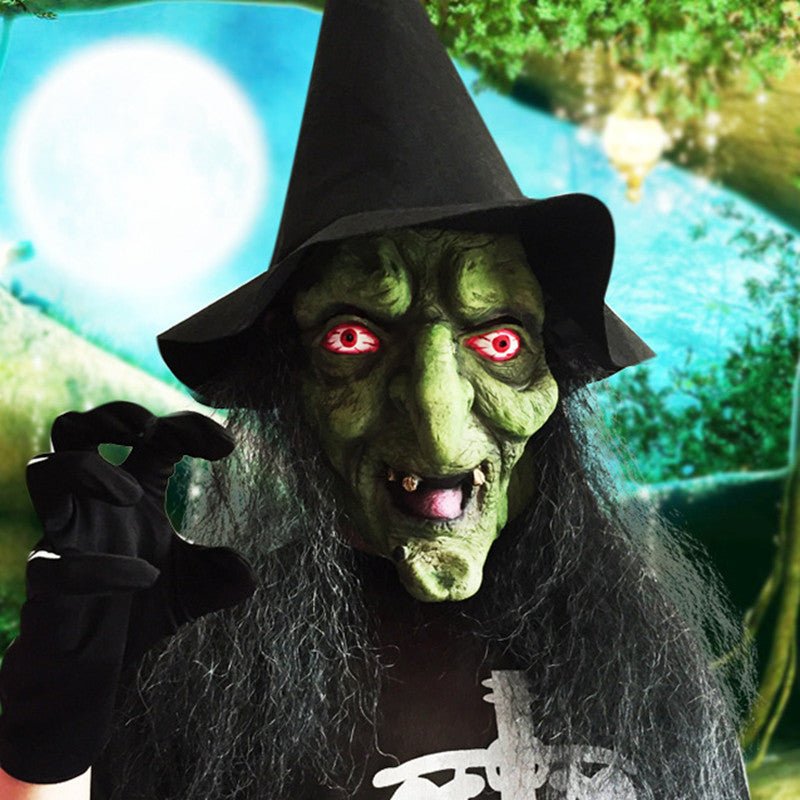 Realistic Long Hair Witch Mask - Latex Halloween Accessory