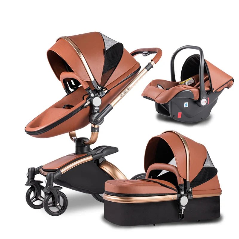 Luxury Baby Stroller 3 In 1 with PU Leather, Adjustable