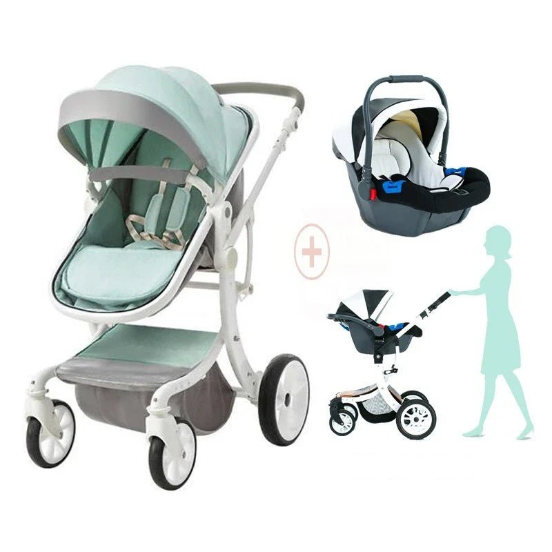 Luxury 3-in-1 Stroller Set with Dual Push & Shock Absorption