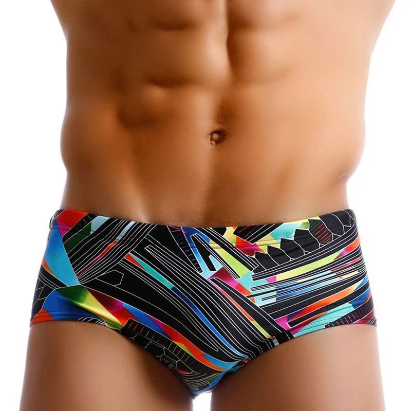 Men's Quick-Dry Geometric Swim Trunks with Drawstring