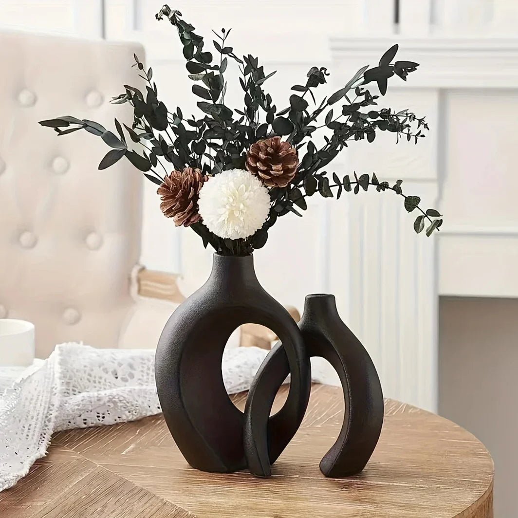 Set Of 2 Modern Ceramic Vases - Nordic Boho Style Decor