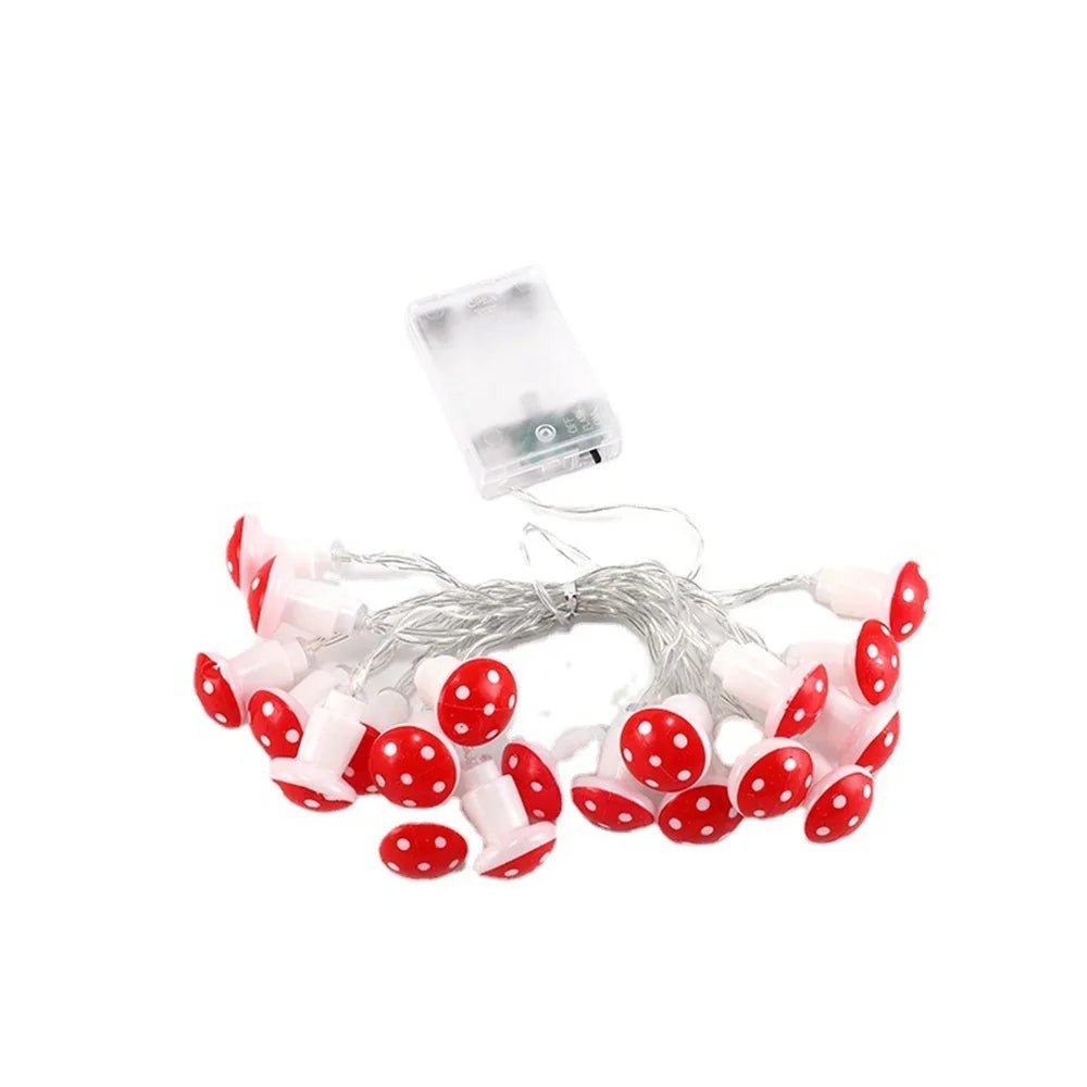 10 LED Mushroom Fairy Lights String - Battery Operated Indoor/Outdoor