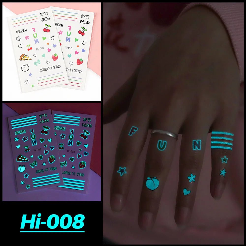Glow In The Dark Tattoos - Neon Waterproof Party Stickers