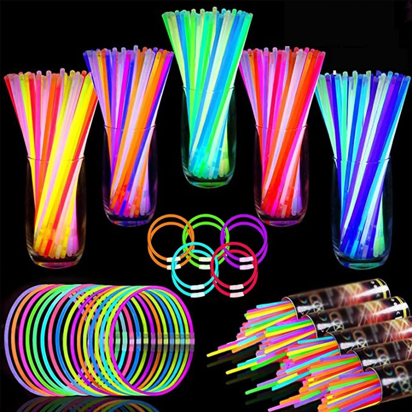 Neon Glow Sticks Party Pack - 20, 50, 100 Pieces - Vibrant Fun