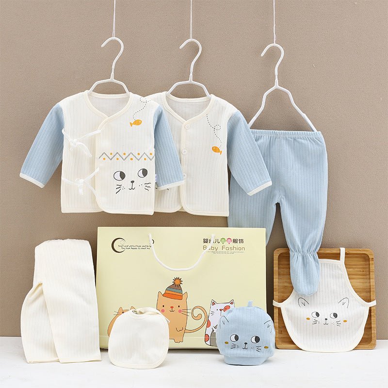 Cotton Baby Gift Set: 3 Tops, 2 Pants, Hat & Bib - Soft Comfort
