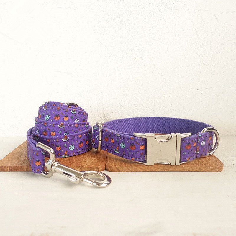 Stylish Dog Collar Set - Purple Halloween Design for Pets