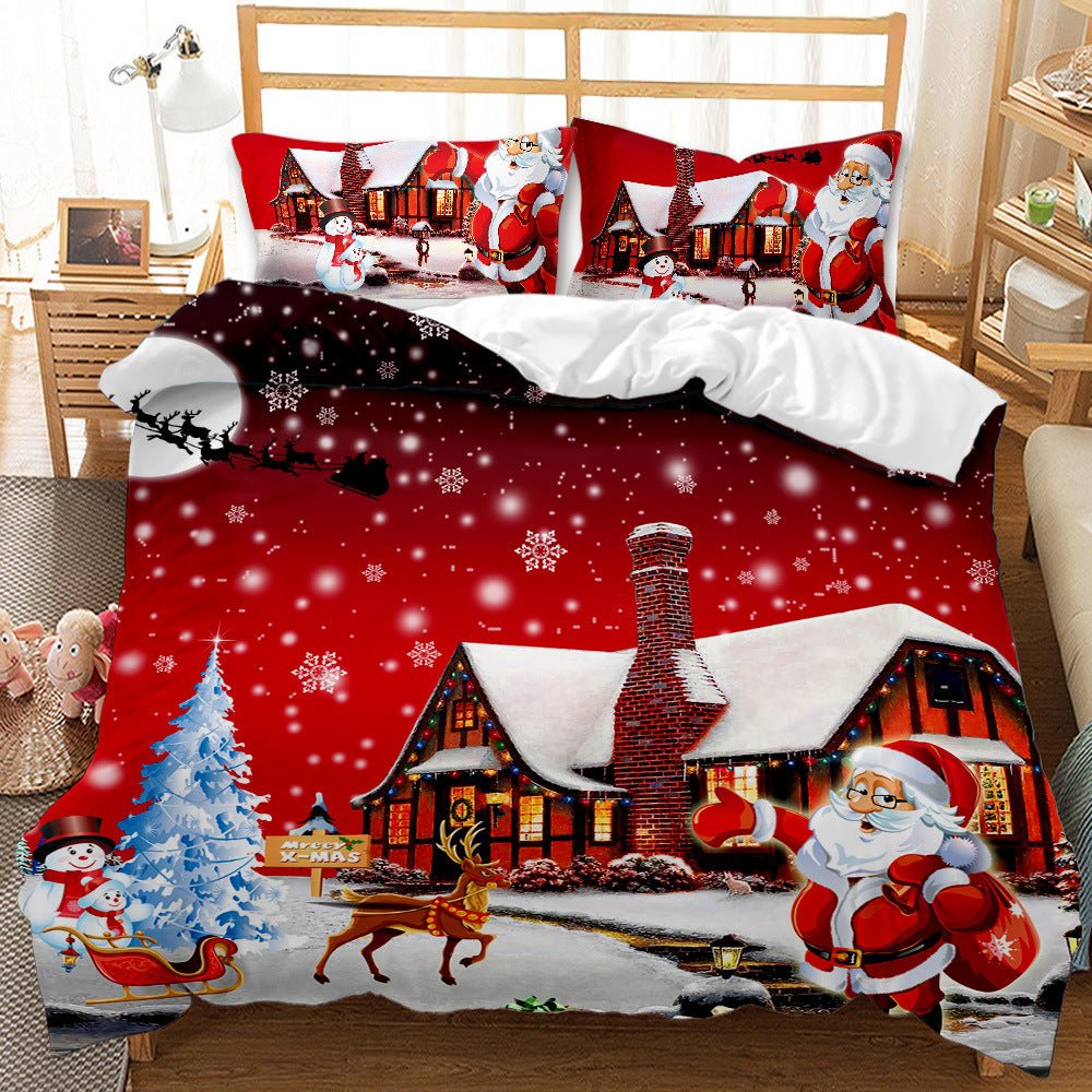 Red Christmas Bedding Set - 3D Soft Polyester, Cozy Holiday Décor