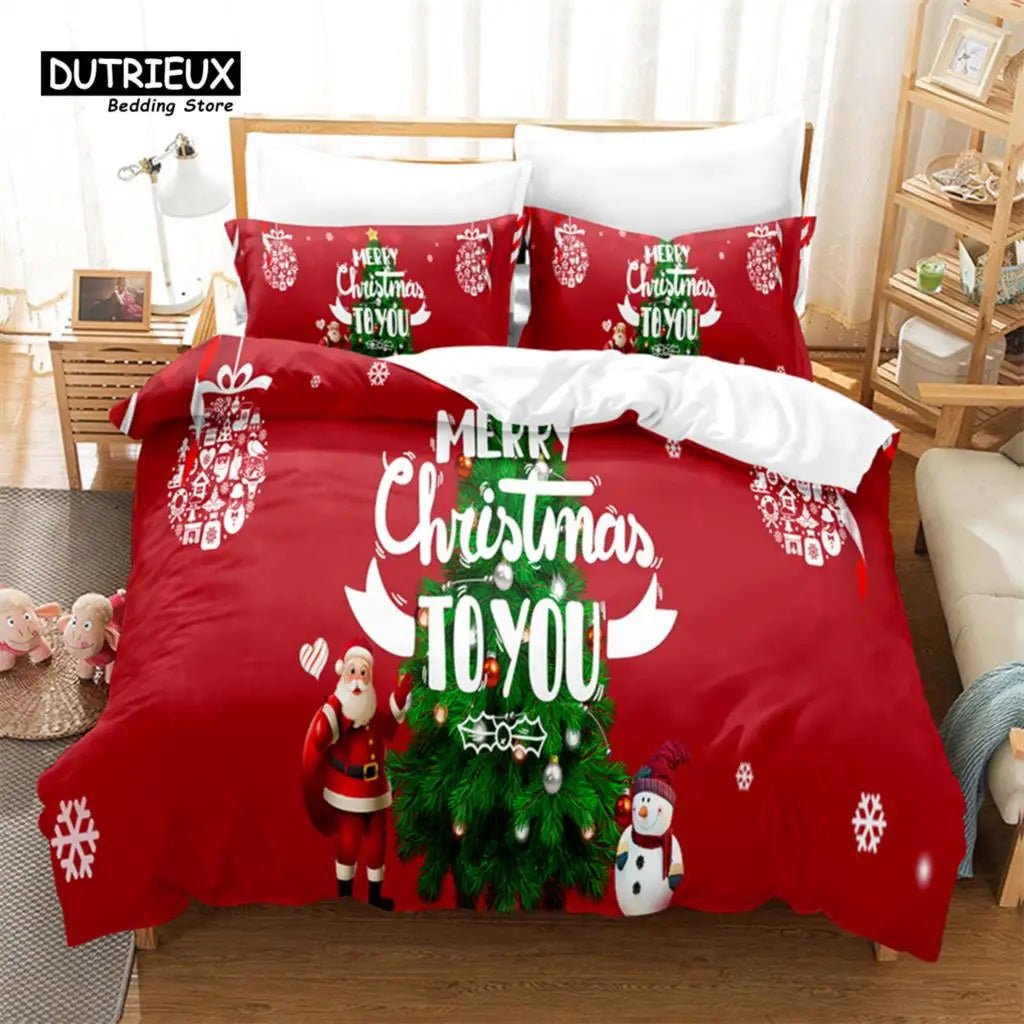 3-Piece Red Christmas Bedding Set - Festive Duvet Cover