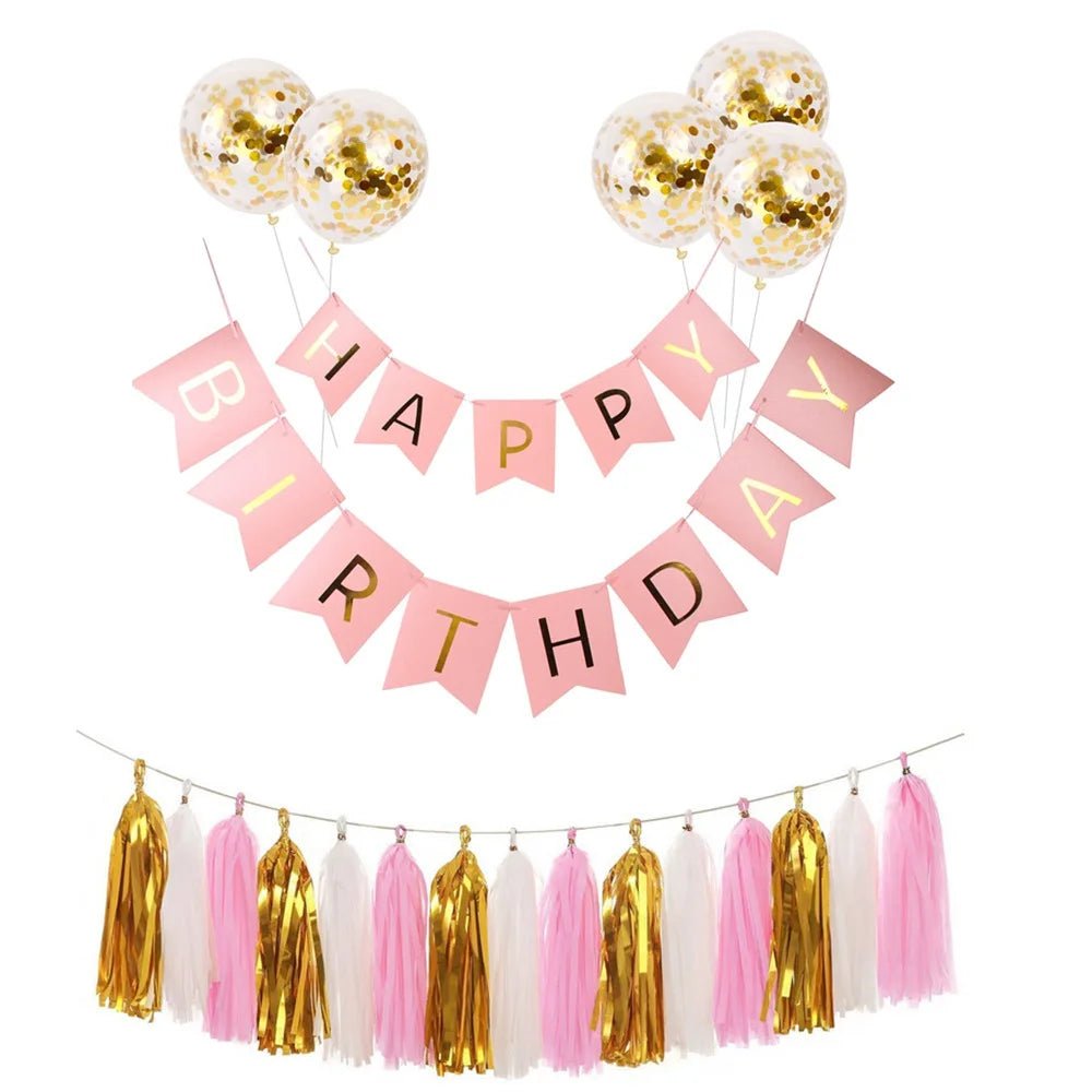 10-Piece Rose Gold Party Decorations Set with Balloons, & Tassels