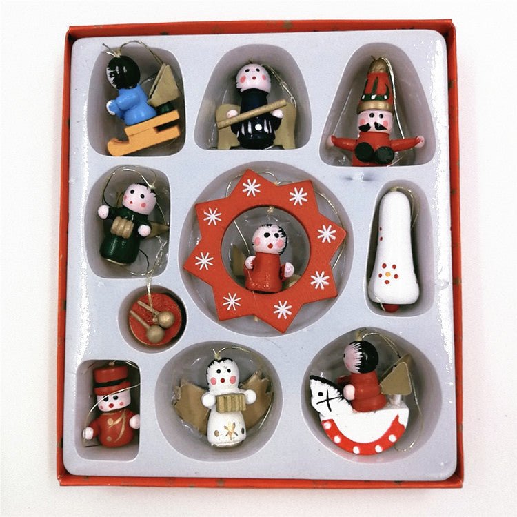 Set of 6 Festive Rustic Decor Wood Christmas Ornaments