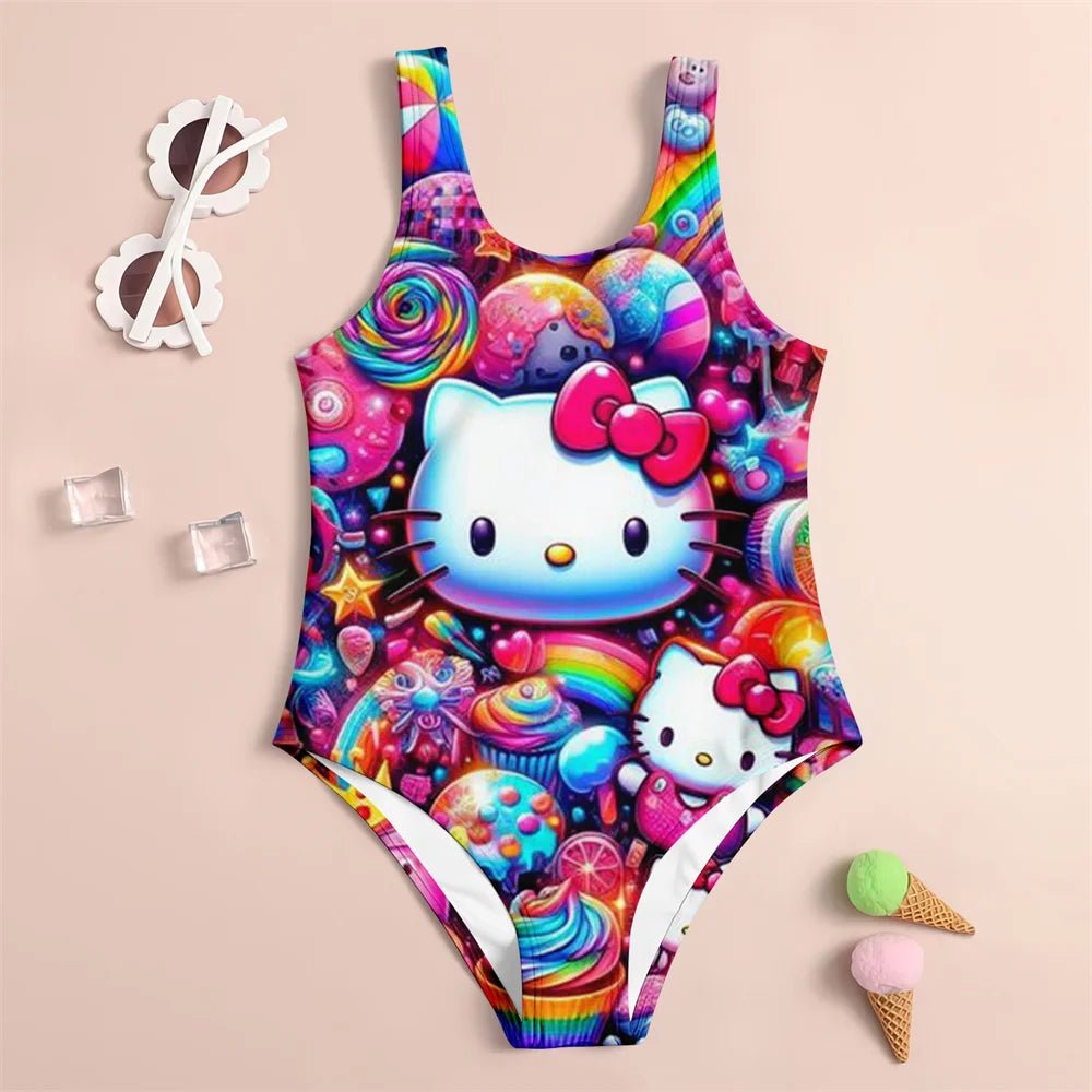 Sanrio Hello Kitty Girls 3D Print Suit | UV Protection Quick - Dry Set - Cake Pops Parties