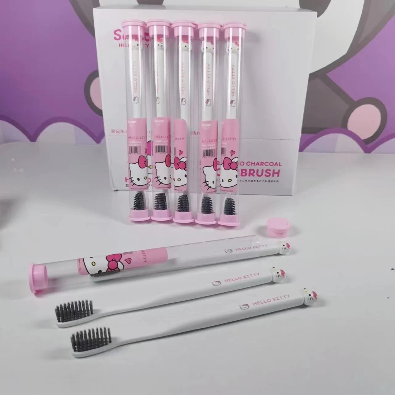 Cute Anime Oral Care: 3-Piece Hello Kitty Toothbrush Set