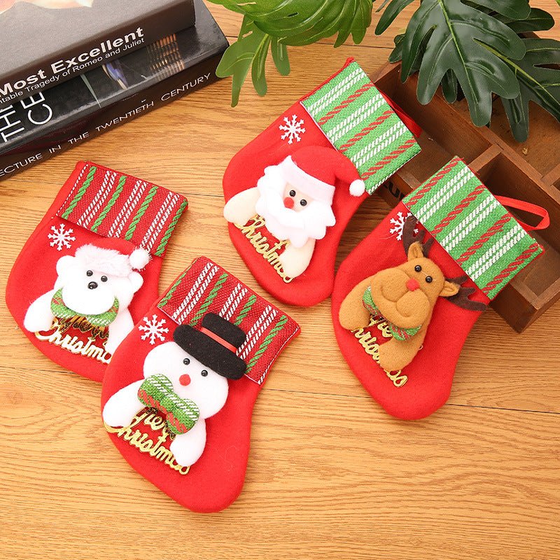 Santa Gold Stockings Christmas Bag - 16x12cm Festive Design