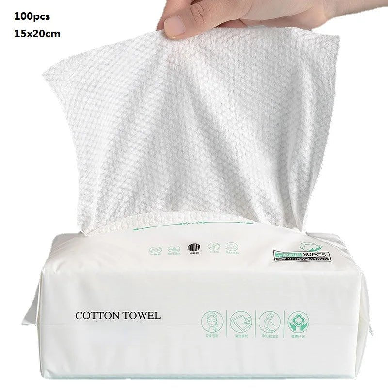 50 Disposable Face Towels - Soft Cotton Cleansing Wipes 15x20cm