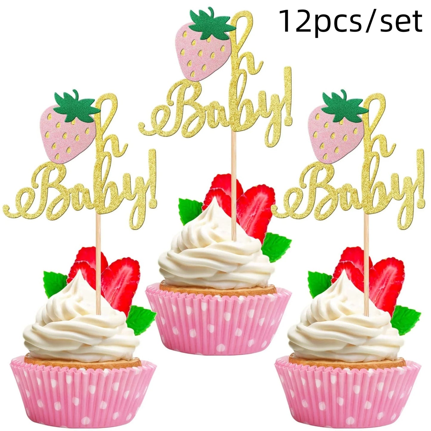 Strawberry One Cake Topper Set - Baby Shower Party Decor