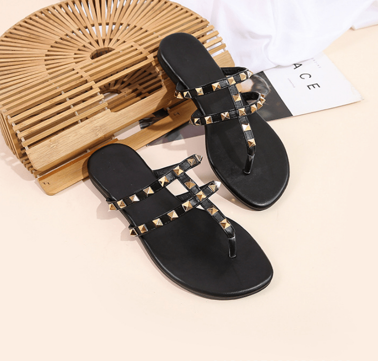 Chic Roman-Style Rivet Sandals for Women with Soft Rubber Sole