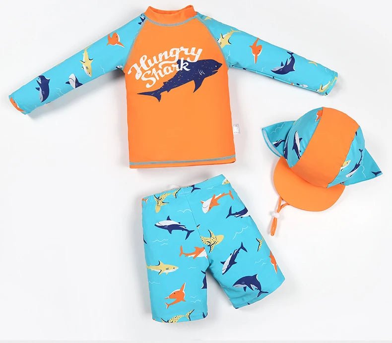 Boys' UV Protection Swim Set with Quick-Dry Top & Cap