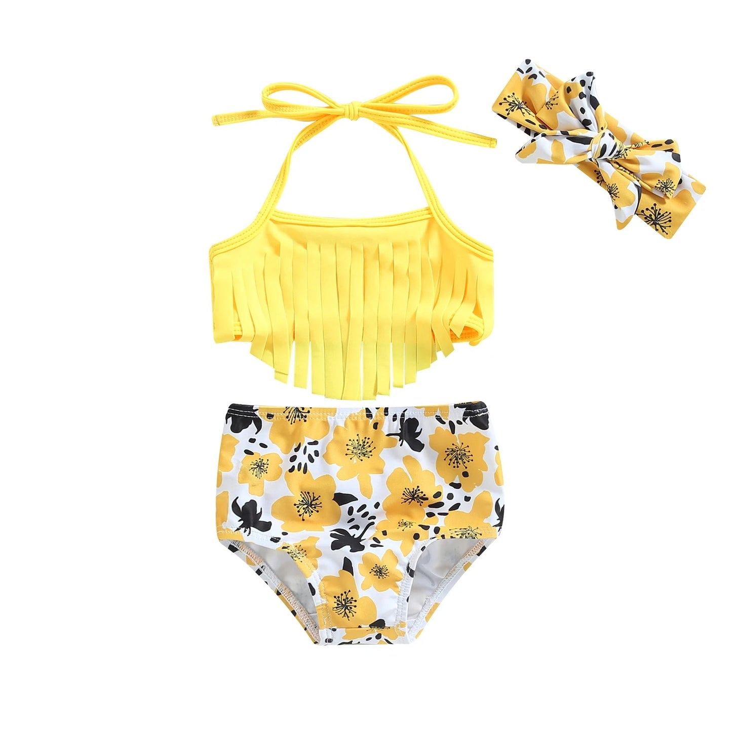Toddler Girls 3-Piece Swimsuit Set | Tassel Top & Strawberry