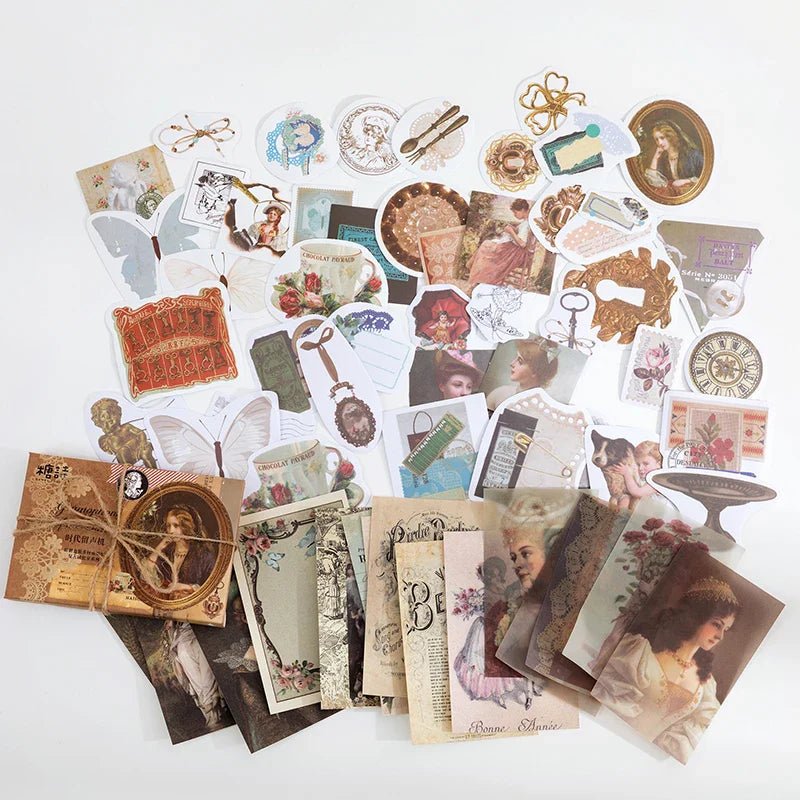 60 Vintage Stationery Stickers - Retro Memory Room Set