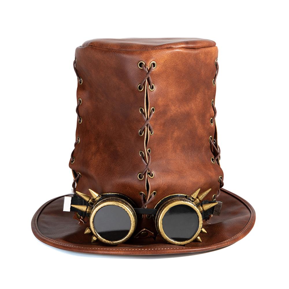 Vintage Steampunk Top Hat - Unisex PU Leather, Sun Protection